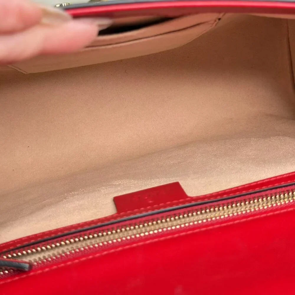 Gucci GG Logo Printed Red Leather Small Padlock Shoulder Bag with Gold Hardware - Picture 10 of 11